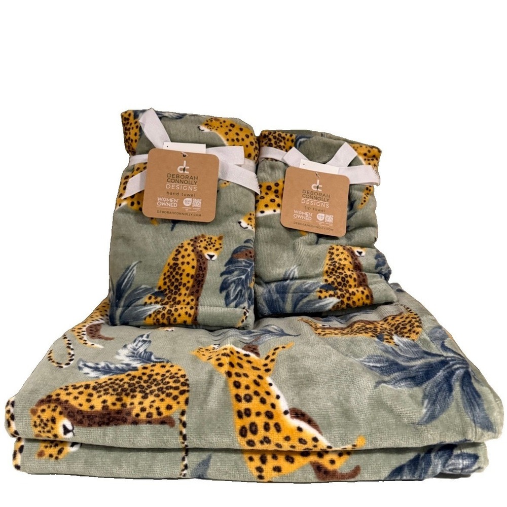 Deborah Connolly Safari Jungle Cheetah 8 Pc Towel Set 4 Bath 4 Hand Towels NEW